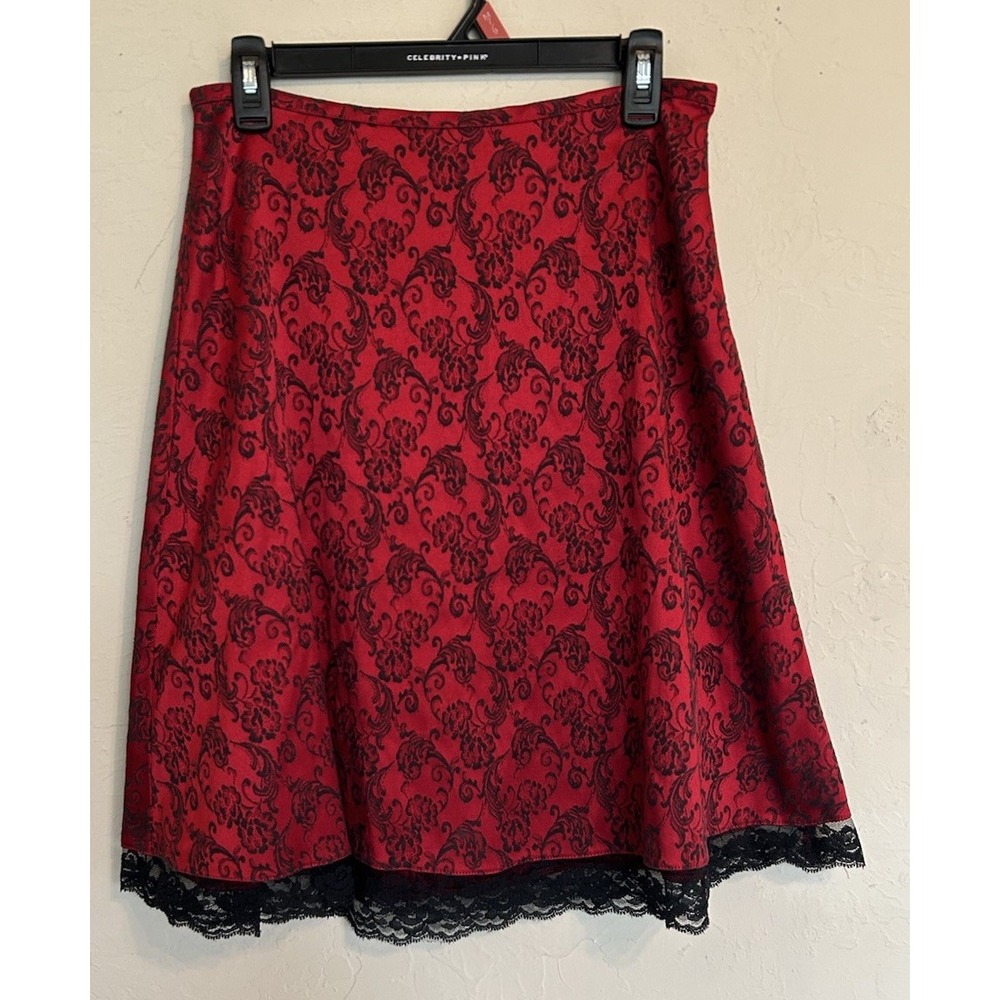 Vintage 90s Y2K Skirt My Michelle Goth Victorian Vamp 7‎ 8 Red Satin Black Lace